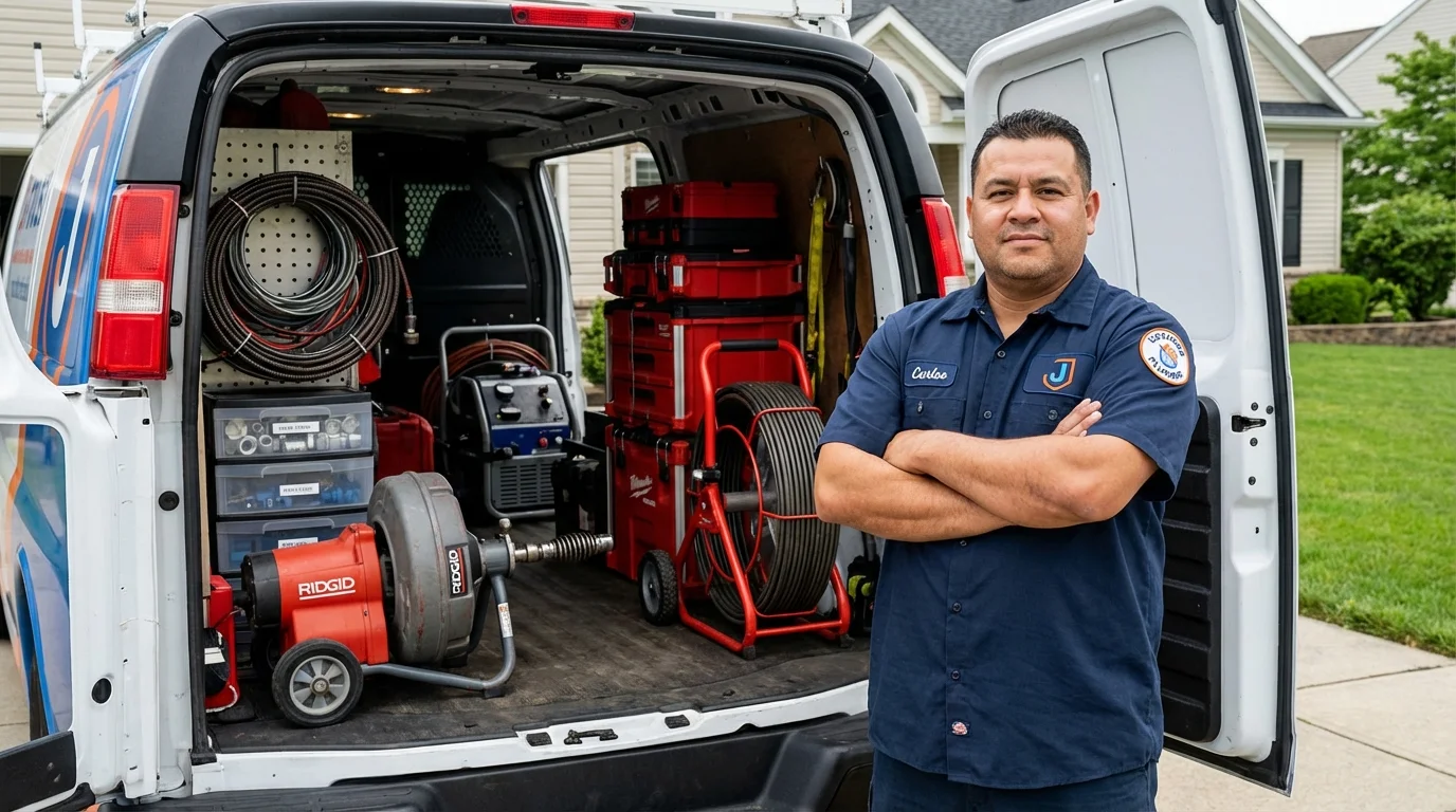 Professional drain cleaning equipment and Johns Plumbing LLC plumber in Woodstown