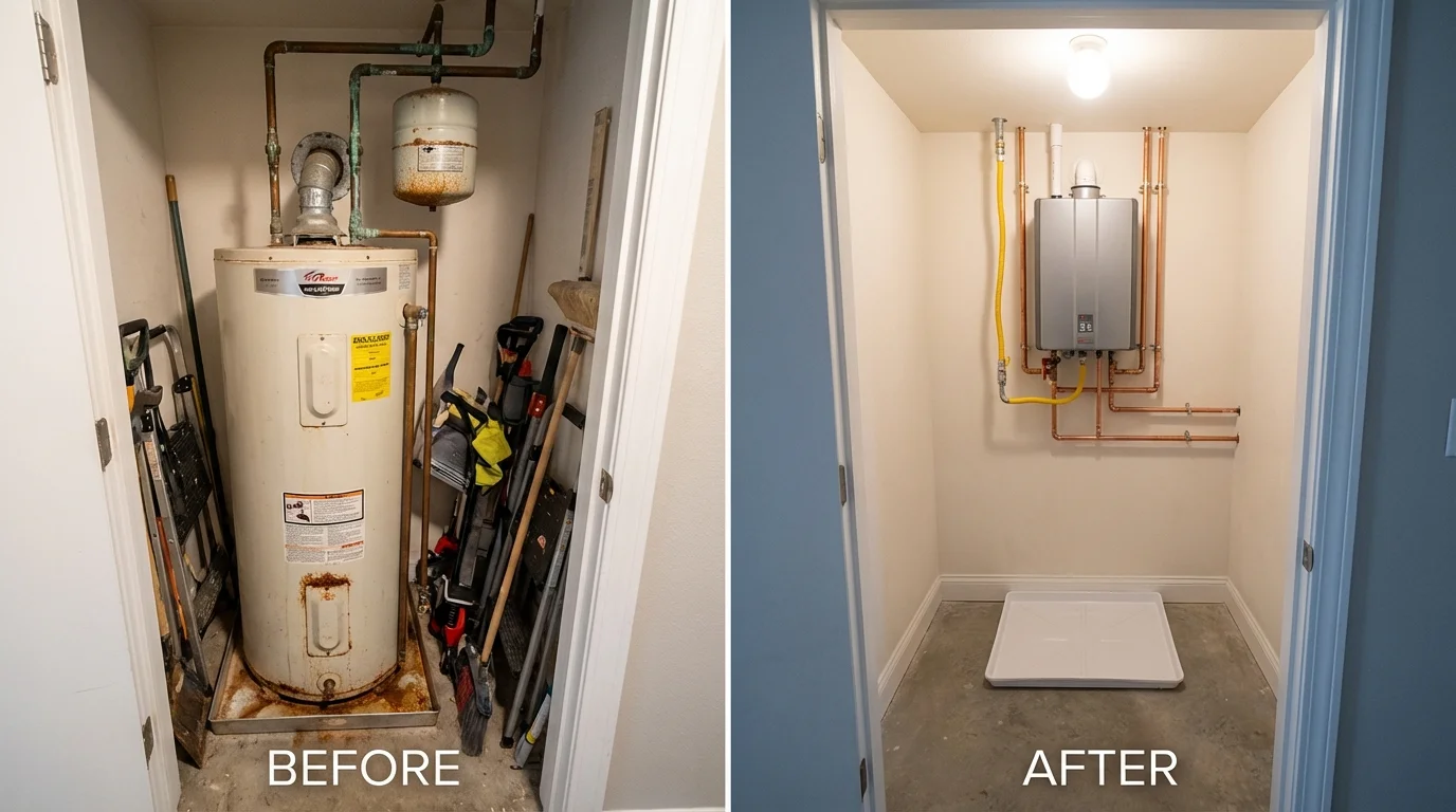 Tank water heater versus wall-mounted tankless unit comparison for Woodstown, NJ homeowners