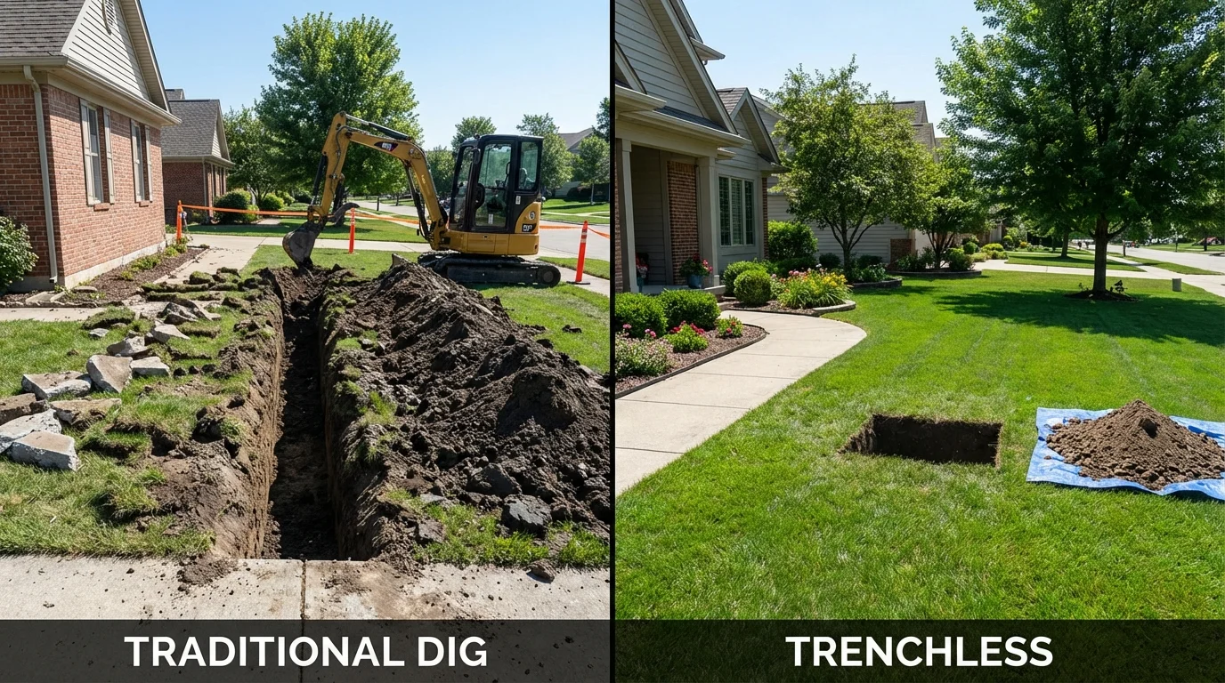 Trenchless sewer repair with minimal yard damage versus traditional excavation in Woodstown, NJ